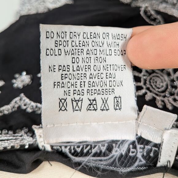 Vtg Papell Prom Dress Maxi Gown 12 Black White Silk Floral Fairy Goth 90s Y2K - Picture 11 of 11